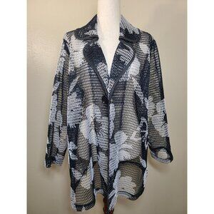 Multiples Long Sleeves Women Jacket Tunic White Black Floral Textured Size 1X